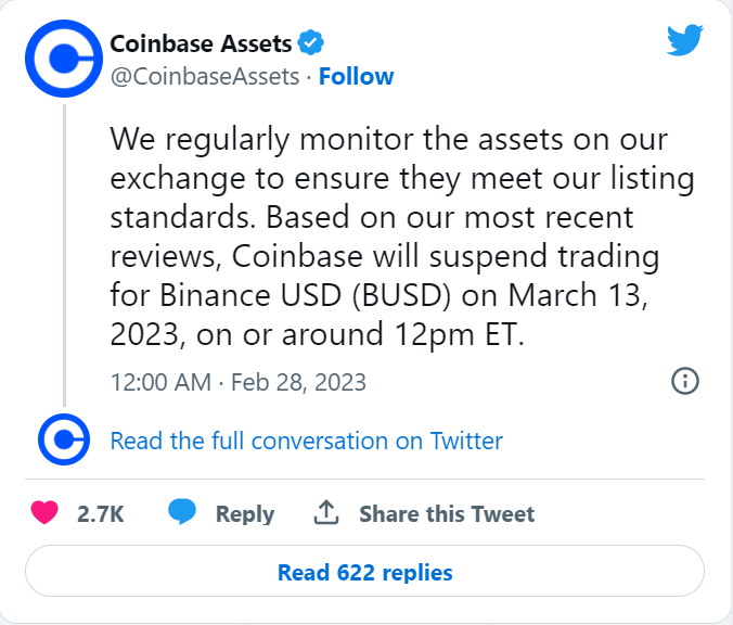 SEC监管重拳威慑下<strong></p>
<p>USDT价值</strong>，Coinbase将暂停币安稳定币的交易