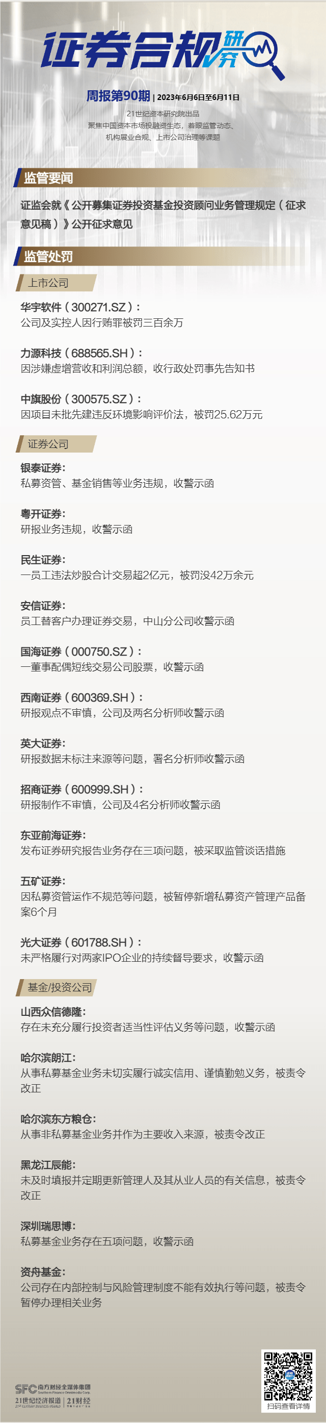 证券合规周报（第90期）丨英大证券、西南证券等5家券商因研报违规被罚<strong></p>
<p>银泰证券</strong>，华宇软件实控人行贿获刑