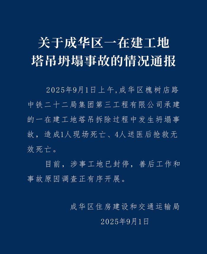成都成华区：中铁二十二局一在建工地塔吊坍塌致5人遇难<strong></p>
<p>虚拟币泡沫</strong>，涉事工地已封停