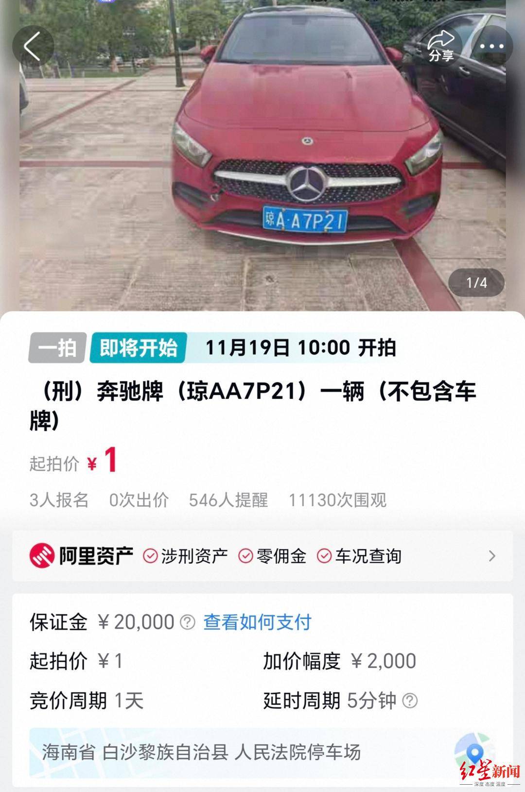 估价21万元奔驰车将被1元起拍:行驶里程不到1万公里<strong></p>
<p>九龙币虚拟</strong>,曾三次流拍,系涉刑资产